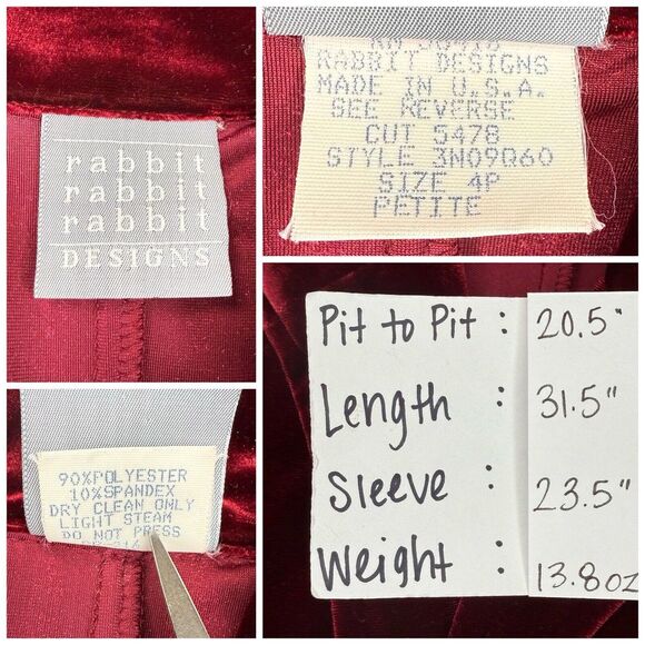 Vintage Rabbit Rabbit Rabbit Velvet Duster in Deep Red, size 4P, flawless! - Picture 8 of 8